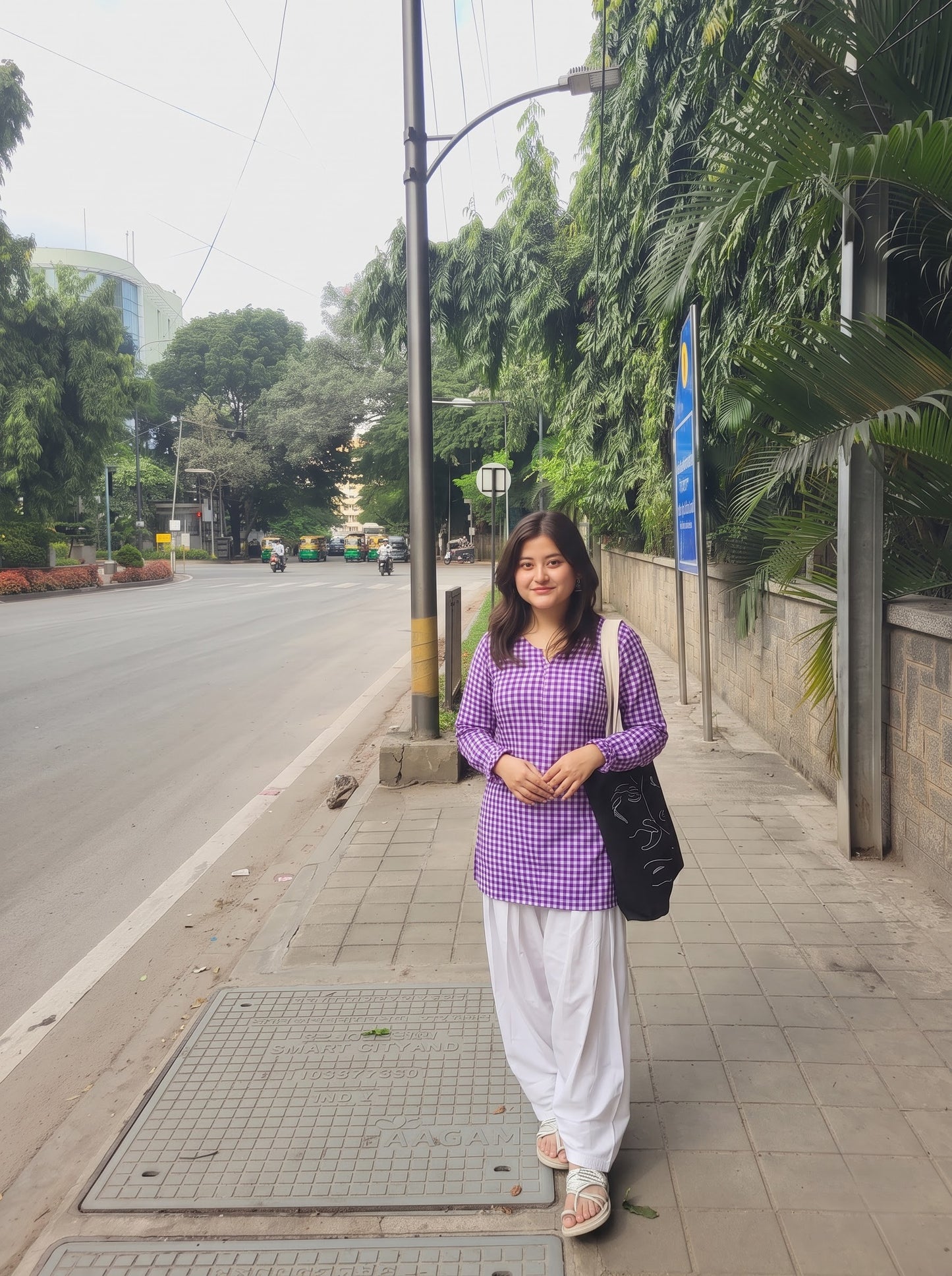 Purple Gingham Check Farshi Salwar Set