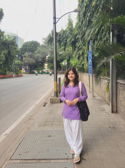 Purple Gingham Check Farshi Salwar Set