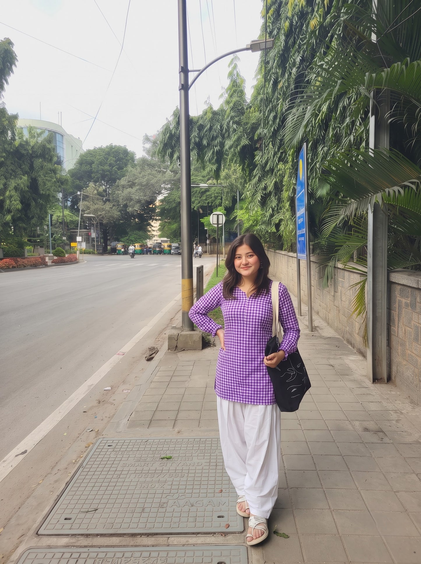 Purple Gingham Check Farshi Salwar Set