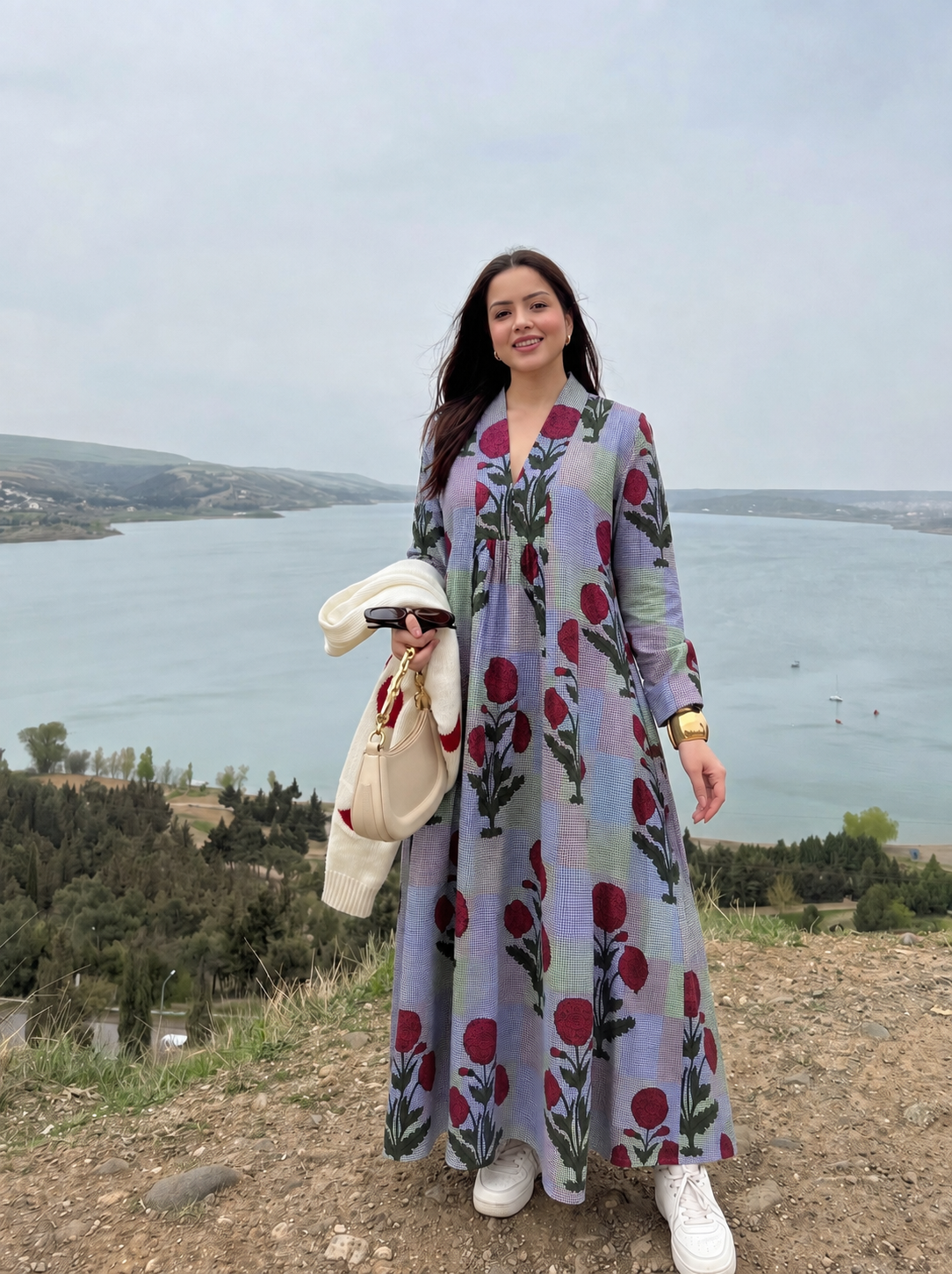 Azure Bloom Printed Maxi Dress