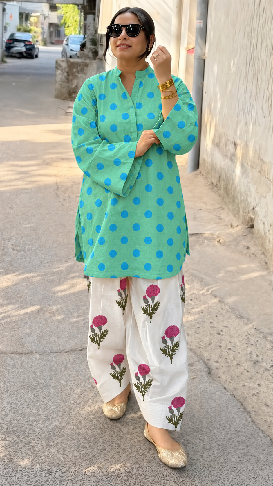 Lia Aqua Dot & Floral Farshi Salwar