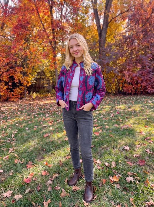 Fuchsia Bloom Embroidered Jacket