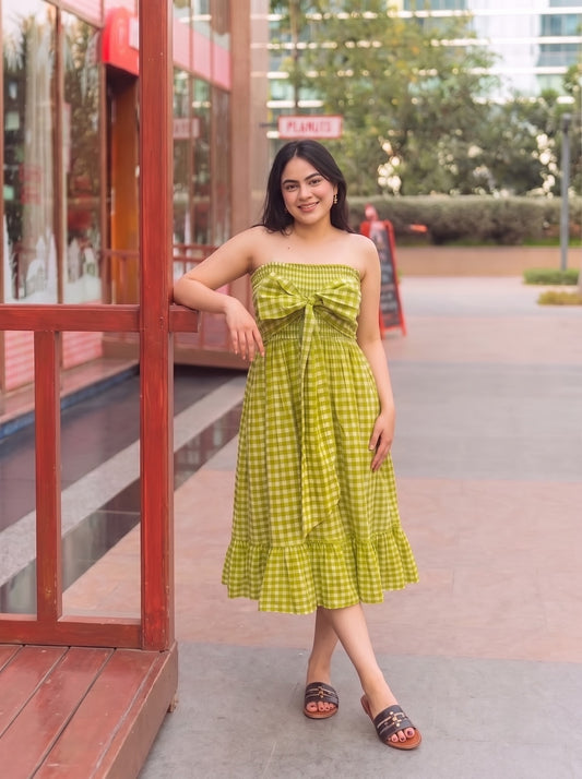 Lime Gingham Bow Dress