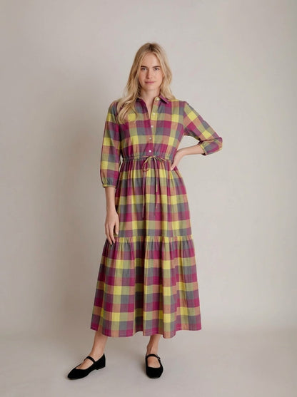 Multicolor Plaid Check Shirt Maxi Dress