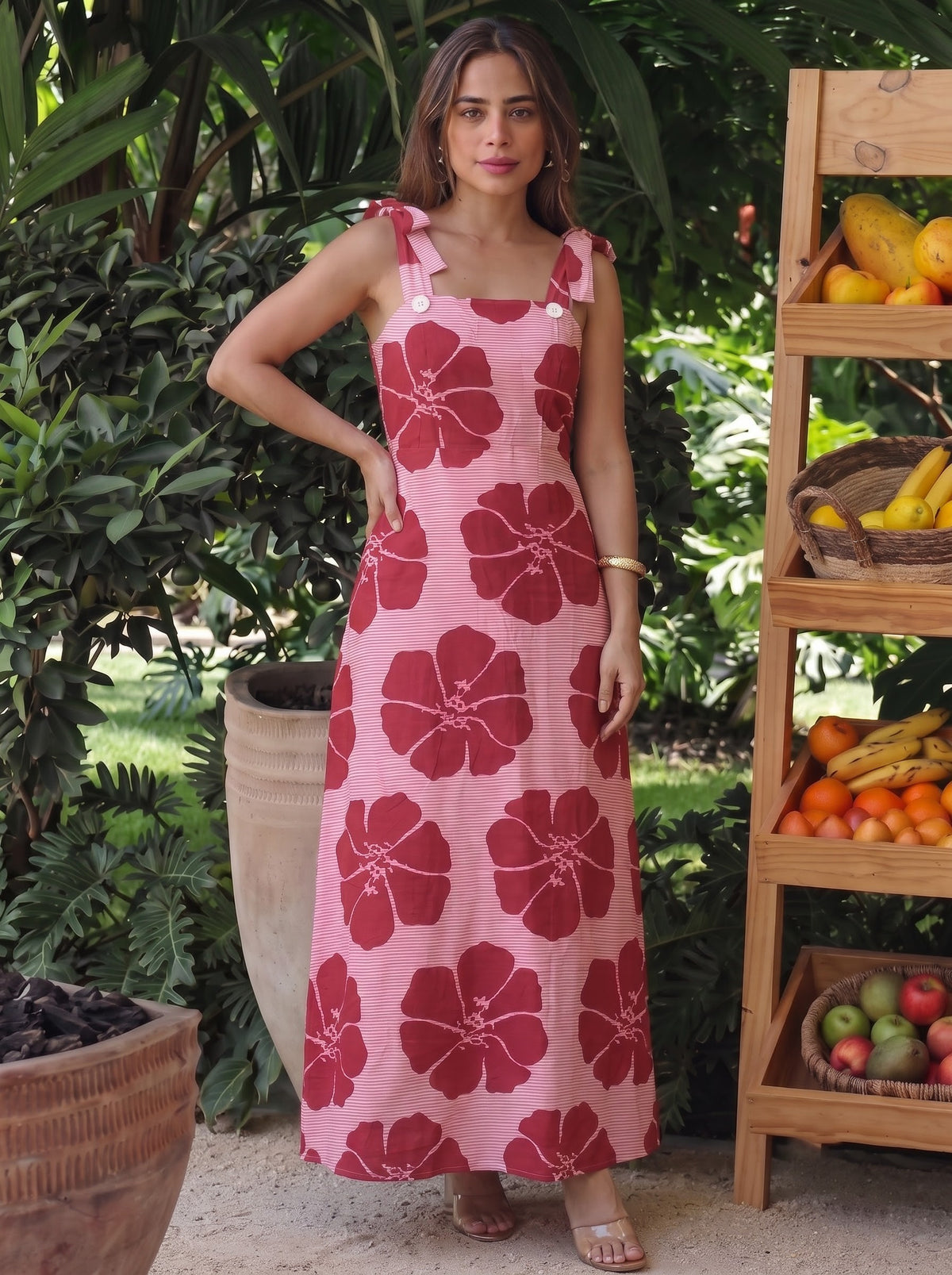 Pink & Red Floral Printed Maxi Dress