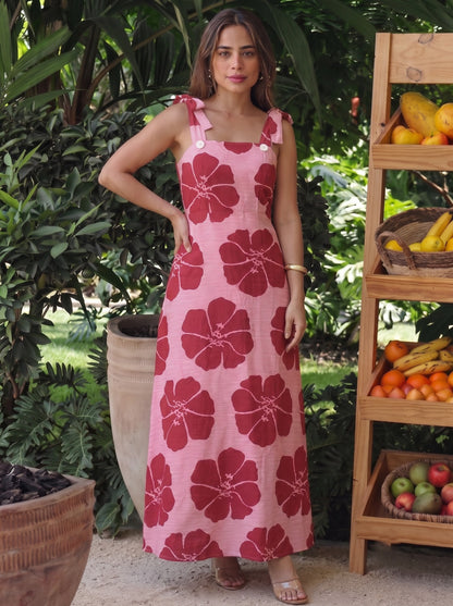 Pink & Red Floral Printed Maxi Dress
