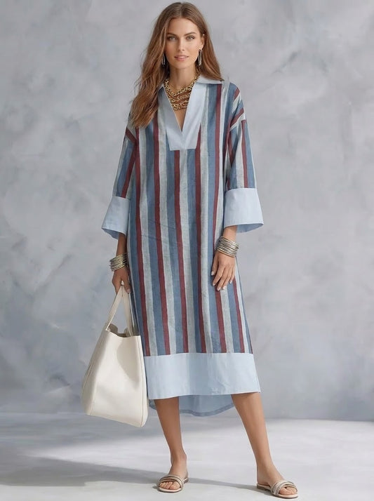 Blue & Maroon Vertical Striped Maxi Dress