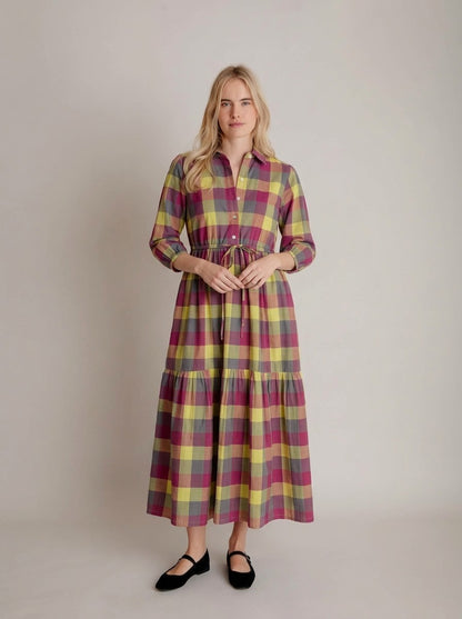 Multicolor Plaid Check Shirt Maxi Dress