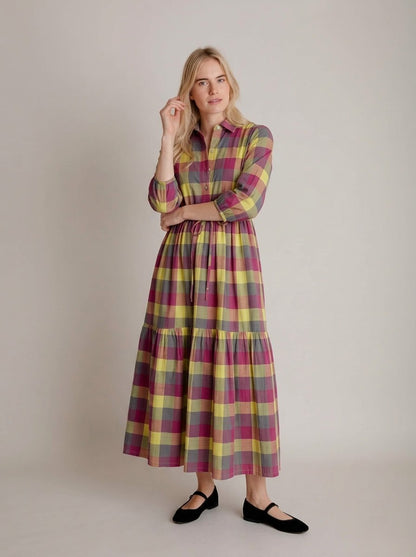 Multicolor Plaid Check Shirt Maxi Dress