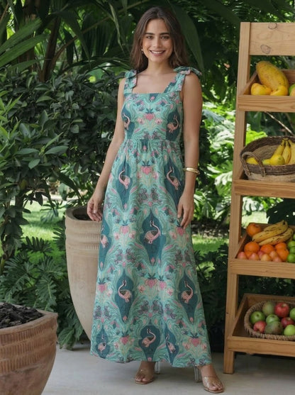 Tropical Teal Printed Maxi Dress