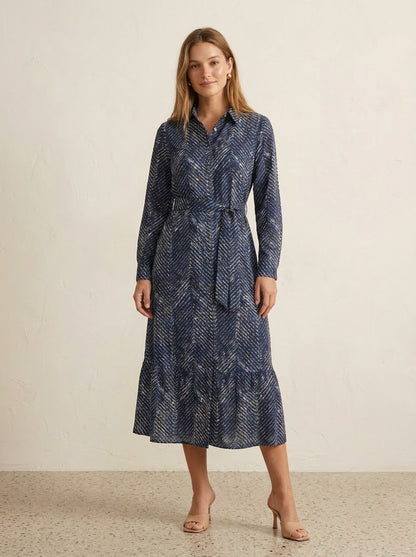 Navy Blue Chevron Printed Maxi Dress