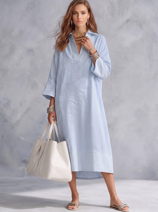Sky Blue Vertical Pinstripe Tunic Dress