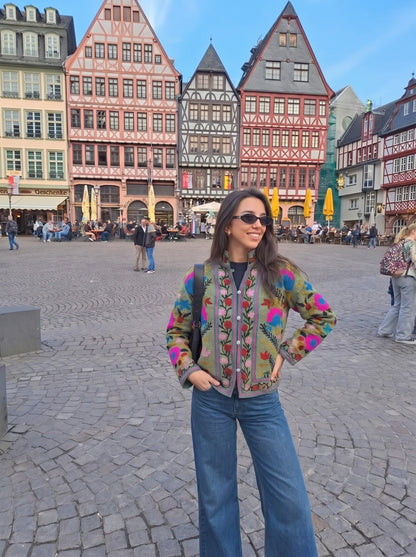 Sage Green Floral Embroidered Jacket