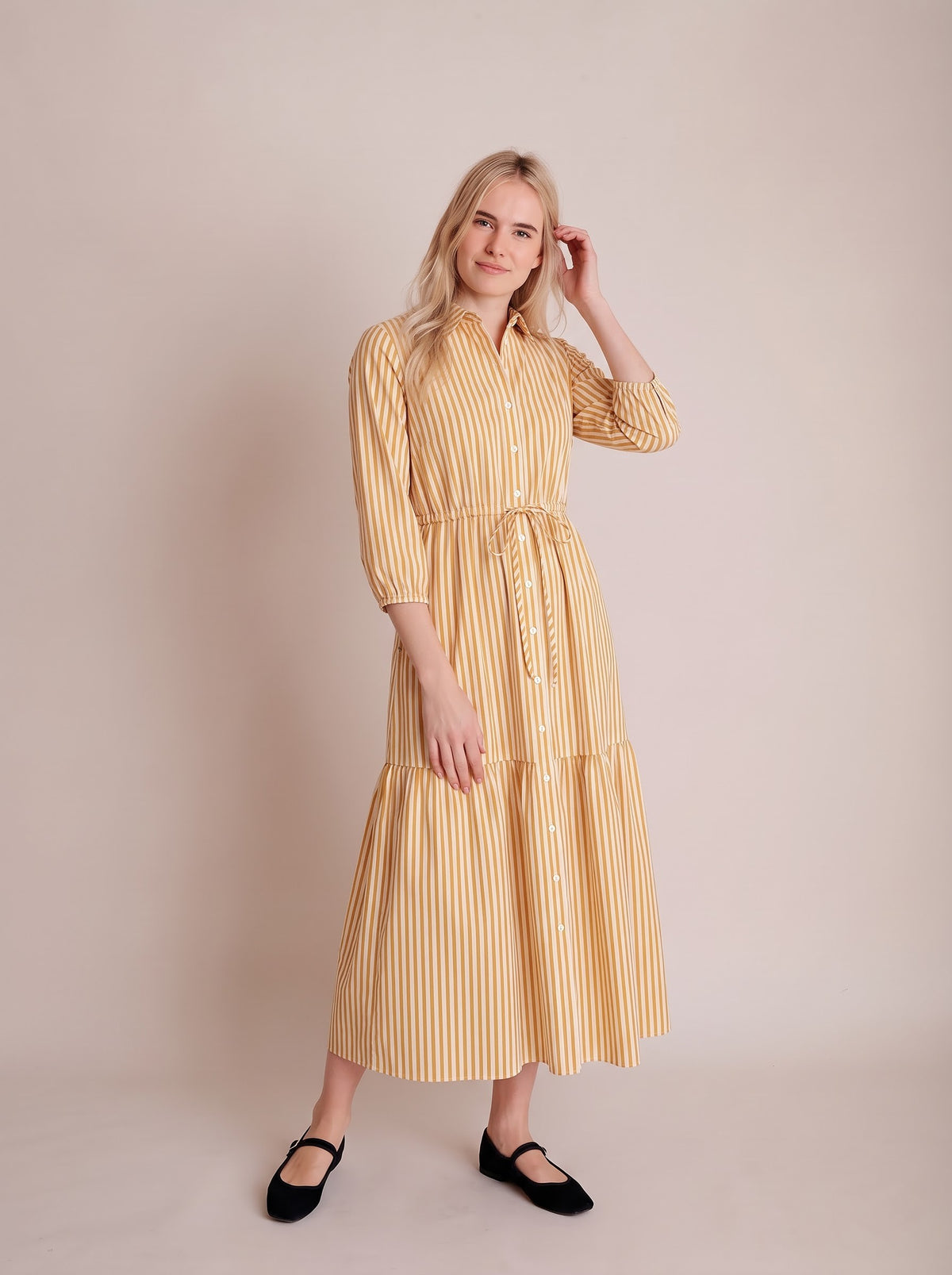Mustard Yellow Vertical Striped Maxi Dress