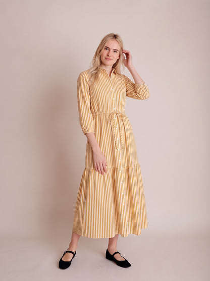 Mustard Yellow Vertical Striped Maxi Dress
