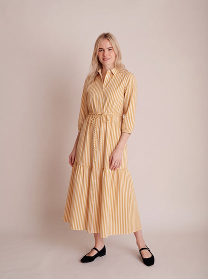 Mustard Yellow Vertical Striped Maxi Dress