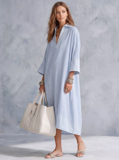 Sky Blue Vertical Pinstripe Tunic Dress