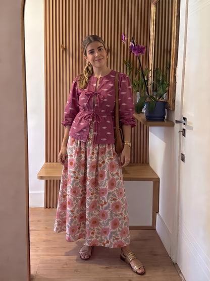 Mauve Printed Floral Flared Skirt Set