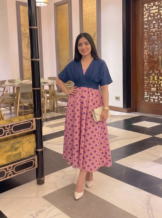 Navy Pink Polka Skirt Top Set