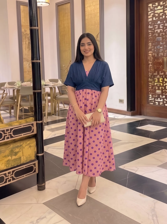 Navy Pink Polka Skirt Top Set