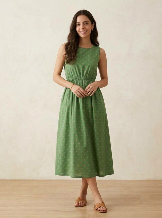 Green & Pink Polka Dot Midi Dress