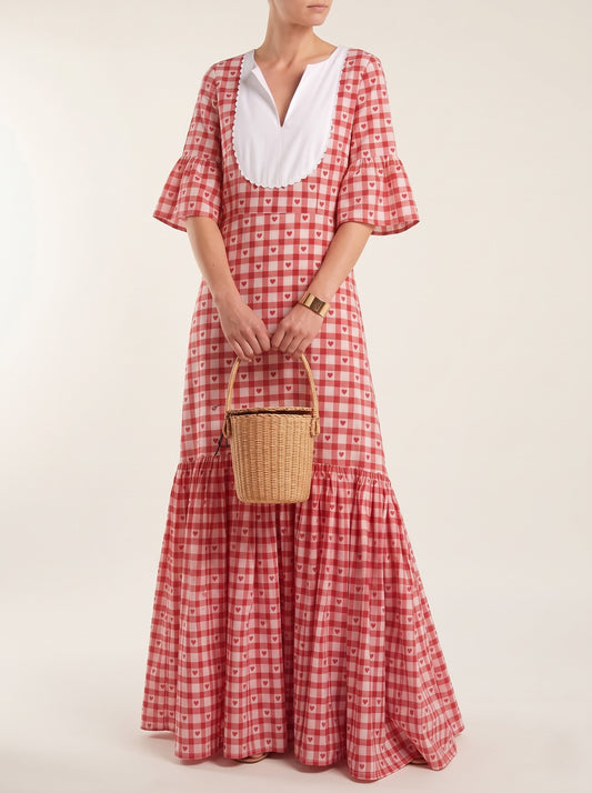 Red Heart Gingham Scalloped Maxi Dress