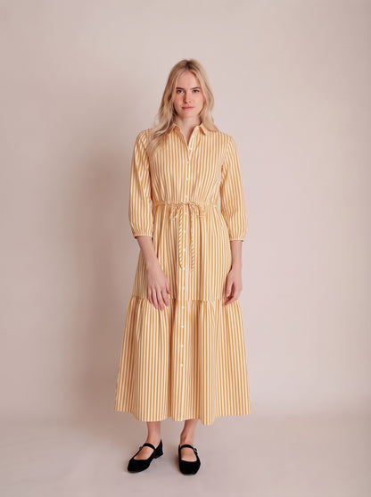 Mustard Yellow Vertical Striped Maxi Dress