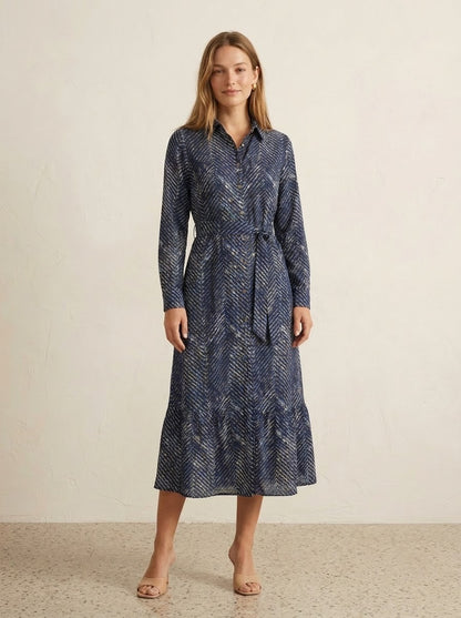 Navy Blue Chevron Printed Maxi Dress