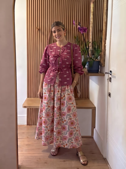 Mauve Printed Floral Flared Skirt Set