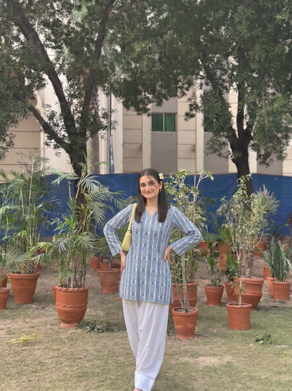 Blue Floral Stripe Farshi Salwar Set