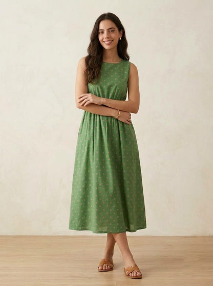 Green & Pink Polka Dot Midi Dress