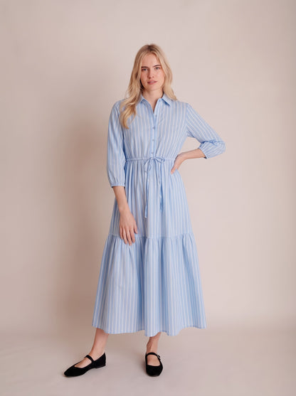 Sky Blue Vertical Striped Maxi Dress