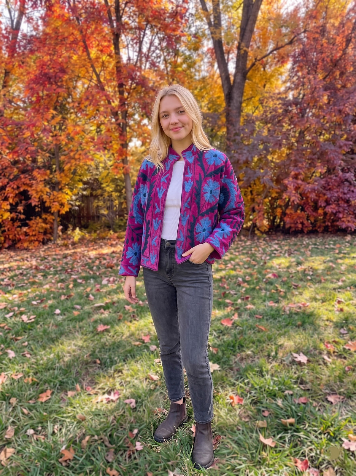 Fuchsia Bloom Embroidered Jacket