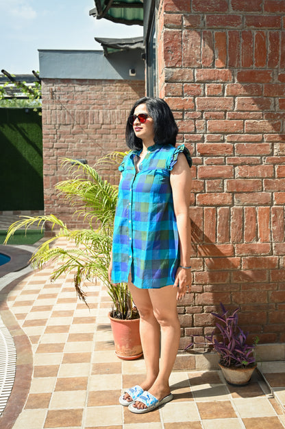 Ocean Tartan Ruffle Tunic Dress