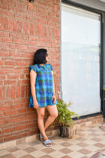 Ocean Tartan Ruffle Tunic Dress