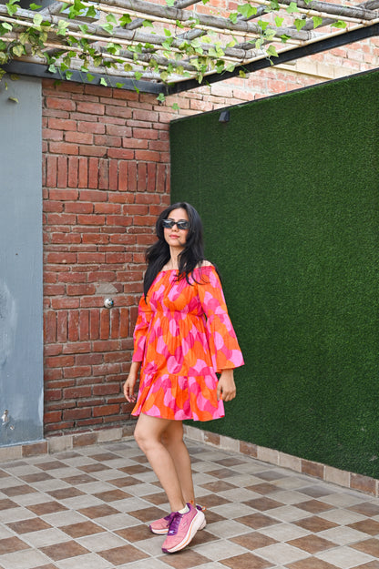 Bold Color Pop Off-Shoulder Dress