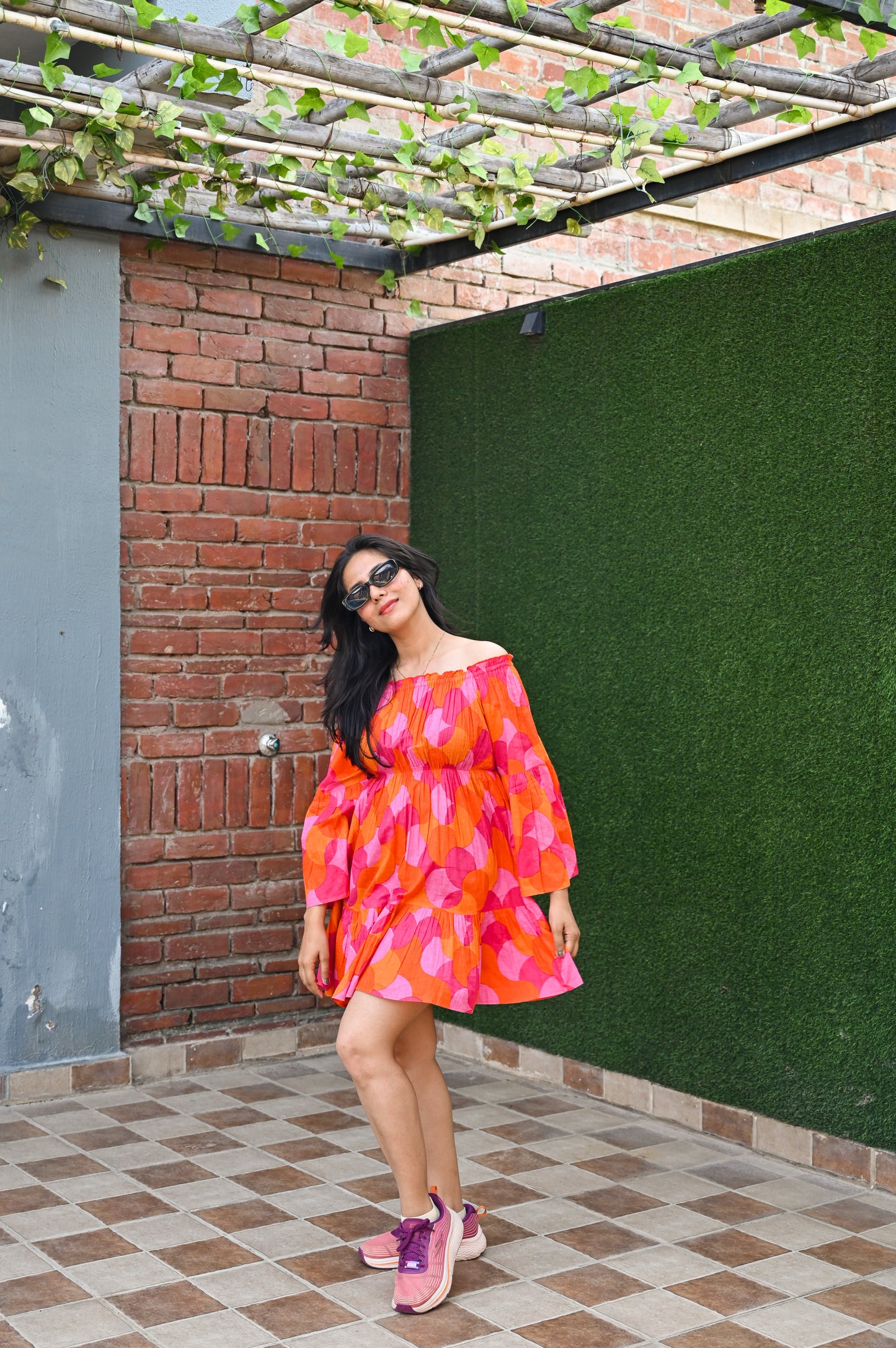 Bold Color Pop Off-Shoulder Dress