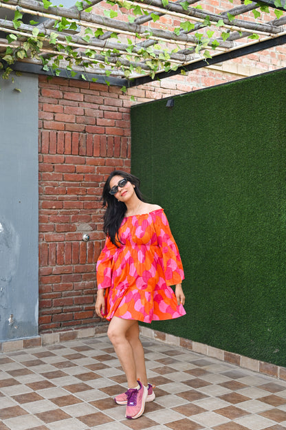 Bold Color Pop Off-Shoulder Dress