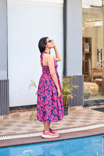 Floral Print Halter Neck Midi Dress