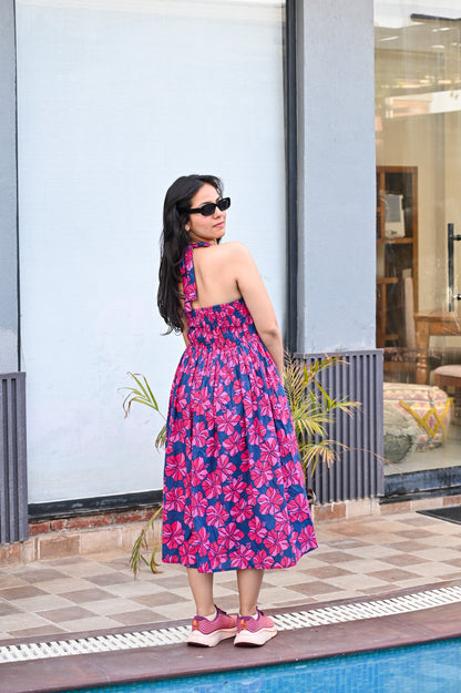 Floral Print Halter Neck Midi Dress