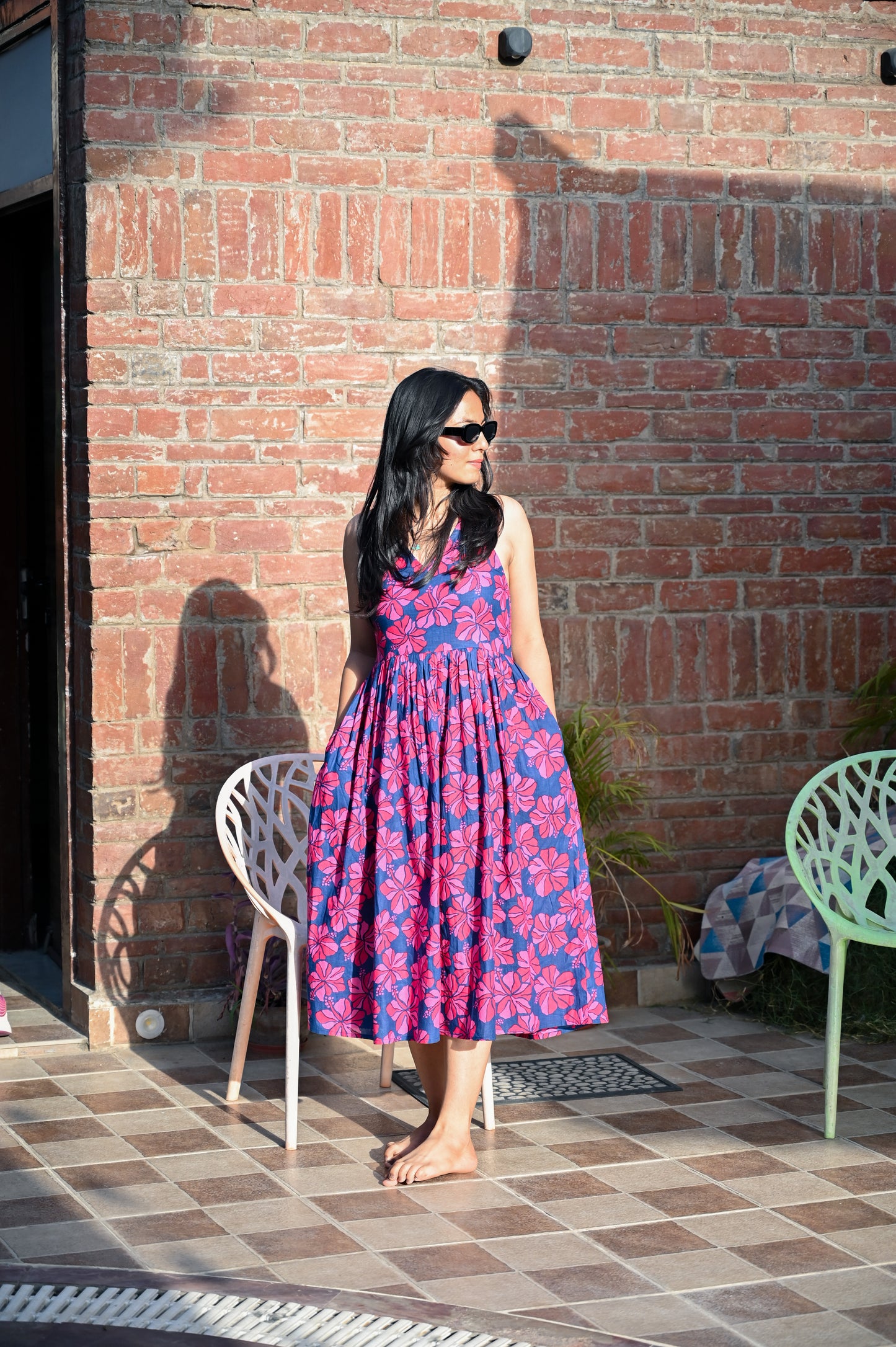 Floral Print Halter Neck Midi Dress