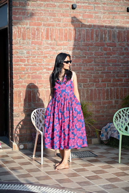 Floral Print Halter Neck Midi Dress