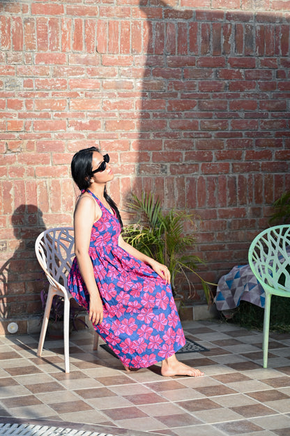 Floral Print Halter Neck Midi Dress