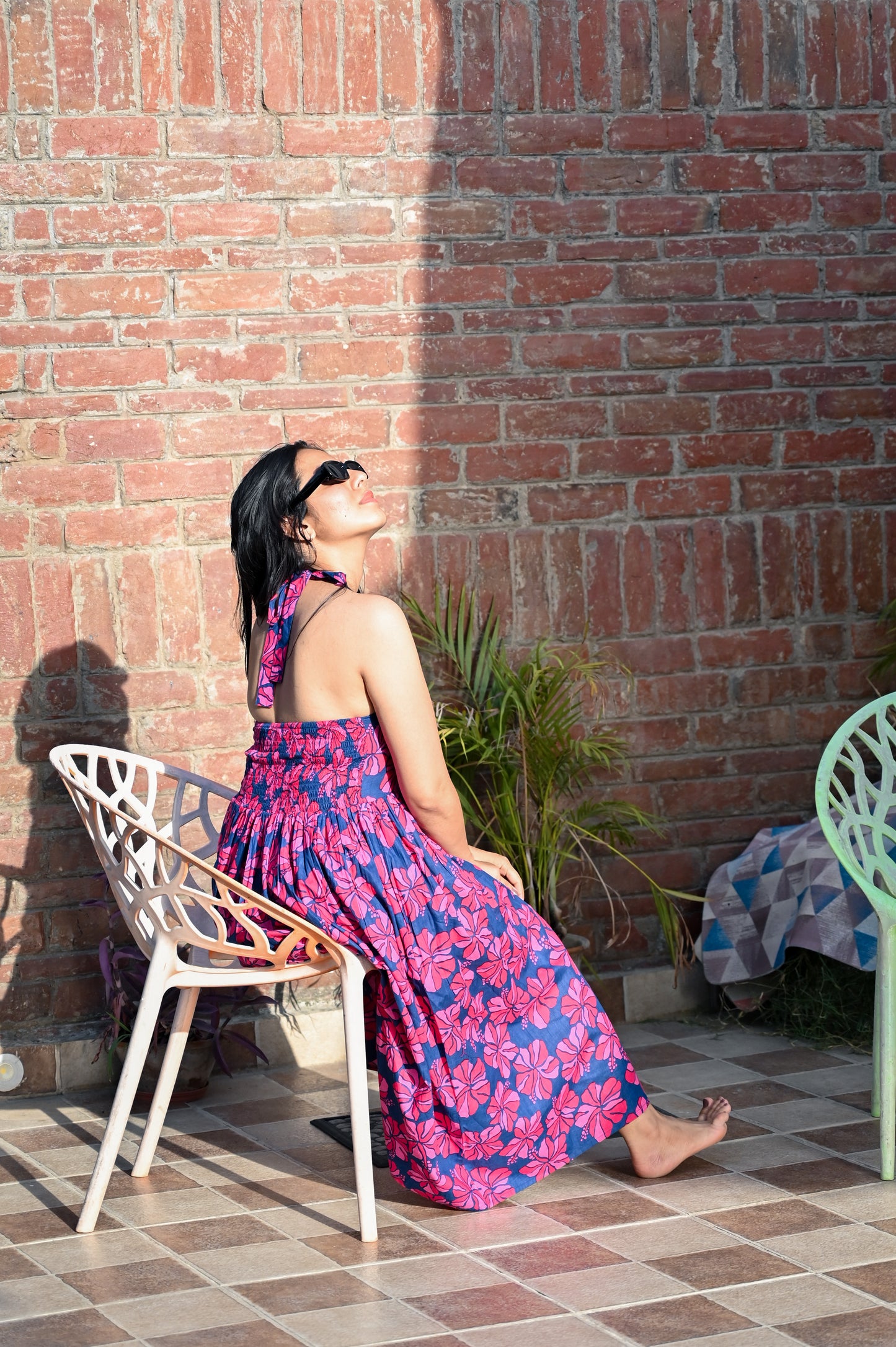 Floral Print Halter Neck Midi Dress