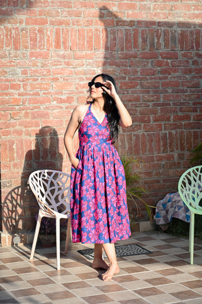 Floral Print Halter Neck Midi Dress