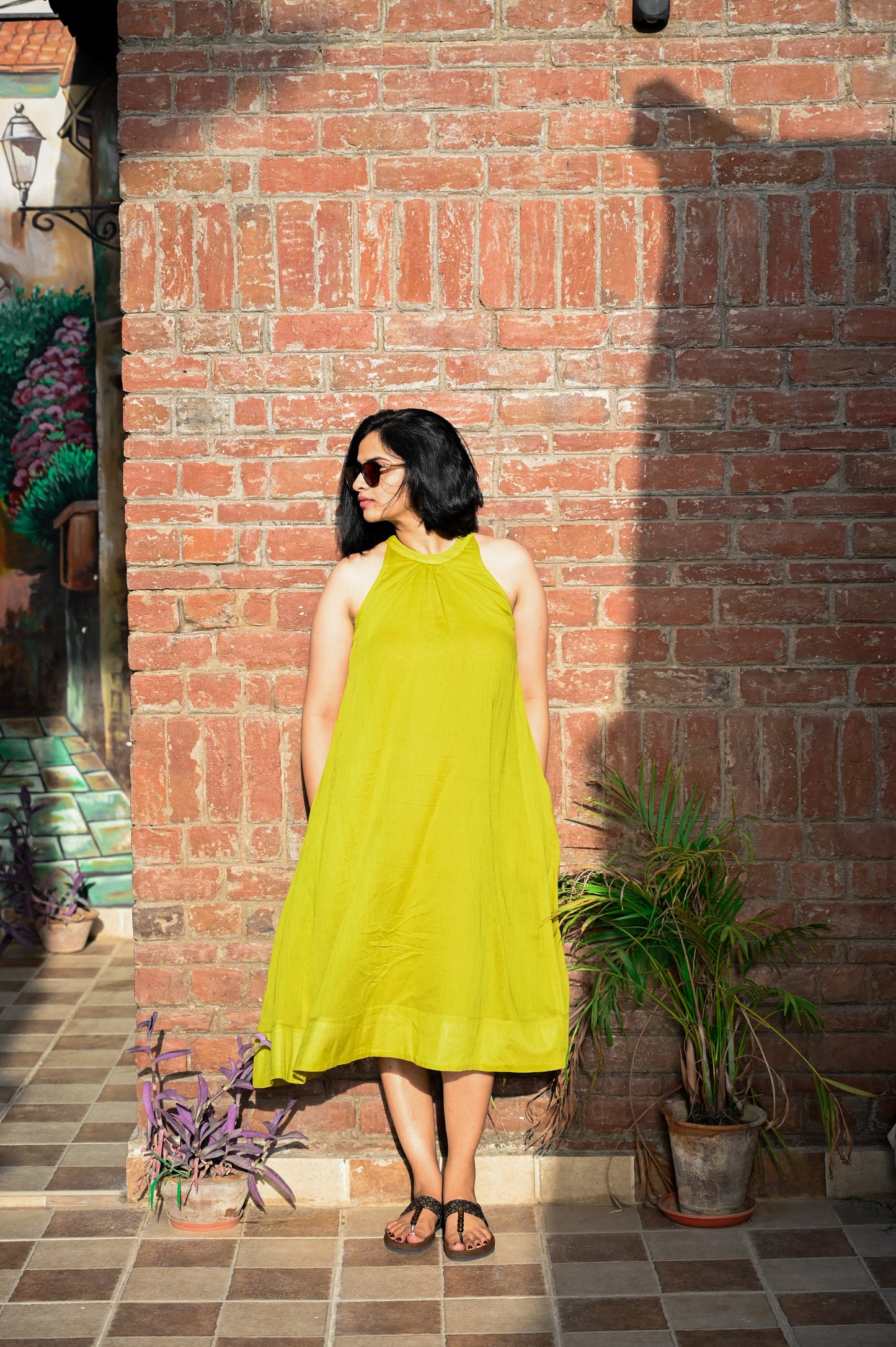 Lime Zest Halter Neck Flared Dress