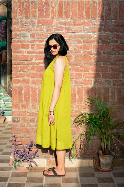 Lime Zest Halter Neck Flared Dress