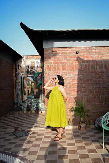 Lime Zest Halter Neck Flared Dress