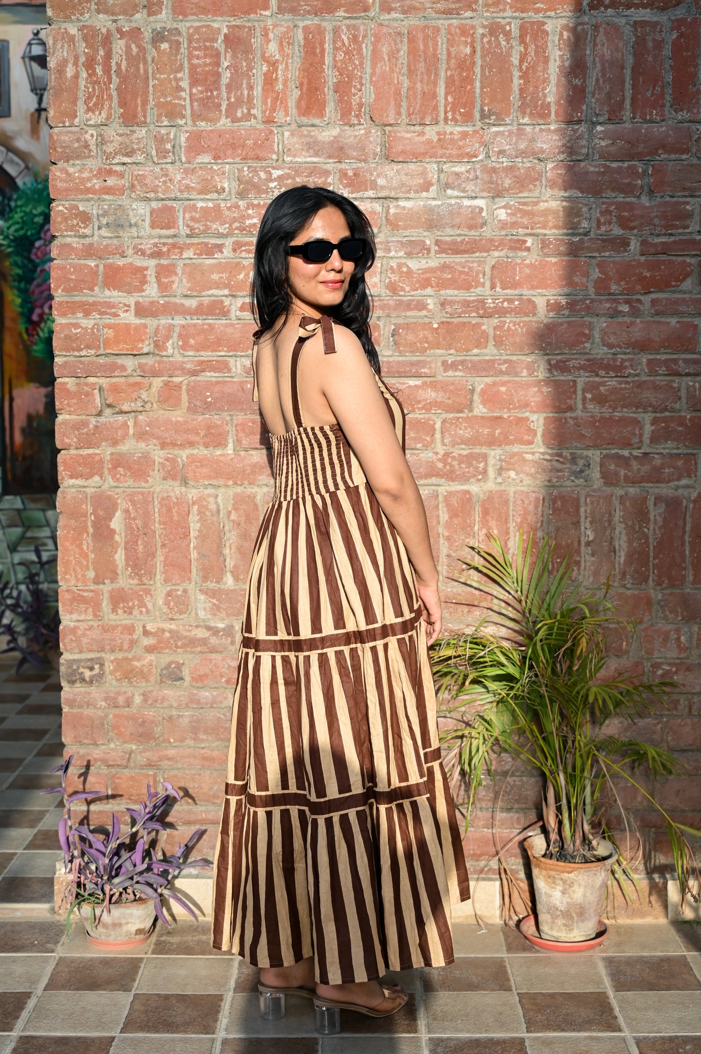 Riviera Striped Tie-Shoulder Sundress