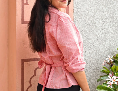 Crimson Stripe Button Top